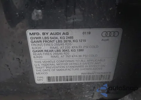 2019 Audi Q5 45 Premium z USA, uszkodzony, nr VIN WA1BNAFYXK2045638